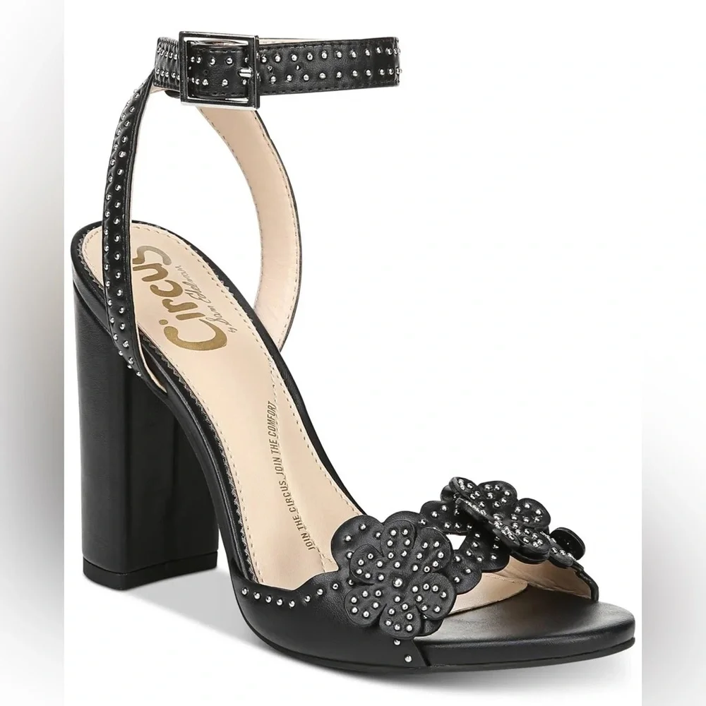 Circus by Sam Edelman | VGUC Black Merle Floral Studded Peek-A-Boo Heels, 9